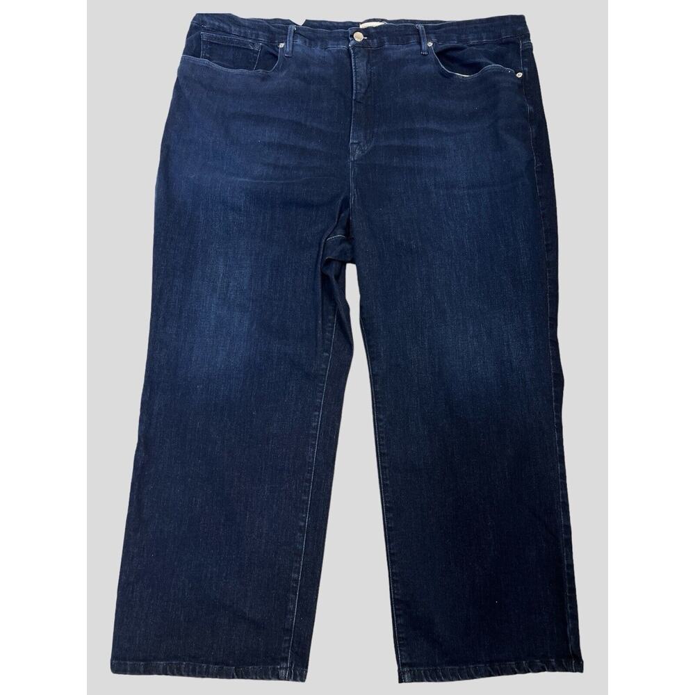 Good American Good Legs Straight Blue Jeans Wide Leg Dark Wash High Rise Plus 28